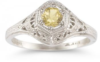 Antique-Style Citrine Wedding Ring Set 6