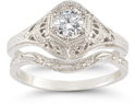 Platinum Antique-Style 1/3 Carat Diamond Wedding Ring Set