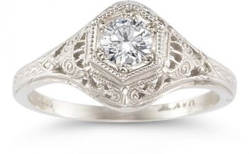 Antique-Style White Topaz Bridal Ring Set in Sterling Silver 2