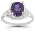Antique-Style Floral Amethyst Ring in 14K White Gold