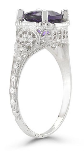 Antique-Style Floral Amethyst Ring in 14K White Gold 2