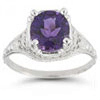 Antique-Style Floral Amethyst Ring in 14K White Gold 5