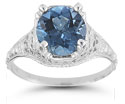 Antique-Style Floral London Blue Topaz Ring in Sterling Silver