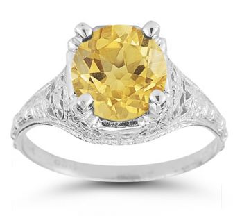 Antique-Style Floral Citrine Ring in Sterling Silver 4