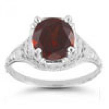 Antique-Style Floral Garnet Ring in Sterling Silver 5