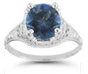Antique-Style Floral London Blue Topaz Ring in Sterling Silver