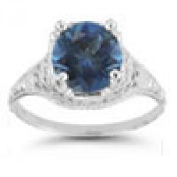 Antique-Style Floral London Blue Topaz Ring in Sterling Silver 5