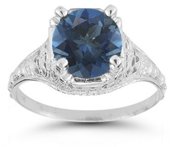 Antique-Style Floral London Blue Topaz Ring in Sterling Silver 4