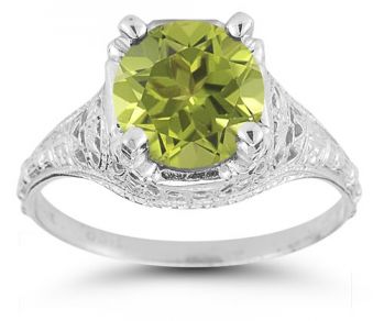 Antique-Style Floral Peridot Ring in 14K White Gold 4