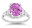 Antique-Style Floral Pink Topaz Ring in 14K White Gold