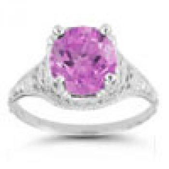 Antique-Style Floral Pink Topaz Ring in 14K White Gold 5