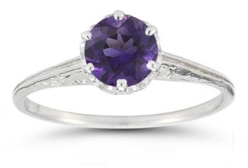 Vintage Prong-Set Amethyst Ring in 14K White Gold 4