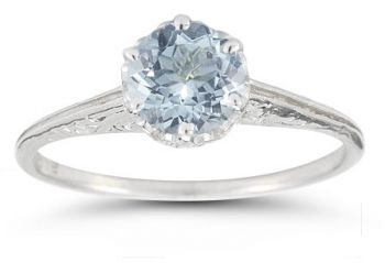 Vintage Prong-Set Aquamarine Ring in 14K White Gold 4