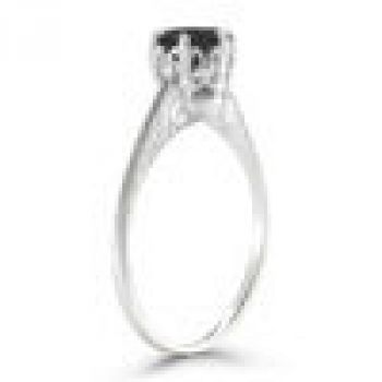 Vintage Prong-Set Black Diamond Ring in Sterling Silver 3
