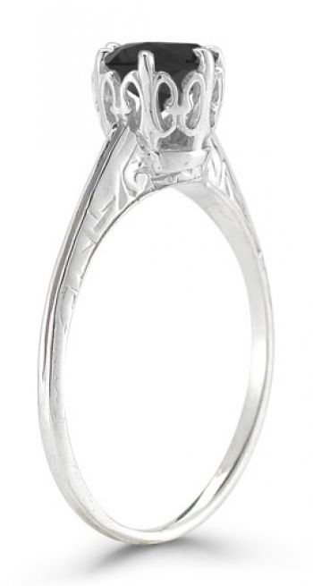 Vintage Prong-Set Black Diamond Ring in Sterling Silver 2