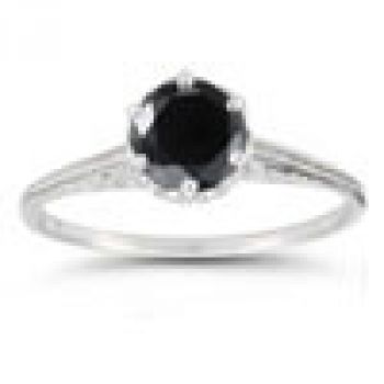 Vintage Prong-Set Black Diamond Ring in Sterling Silver 5