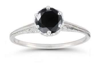 Vintage Prong-Set Black Diamond Ring in Sterling Silver 4