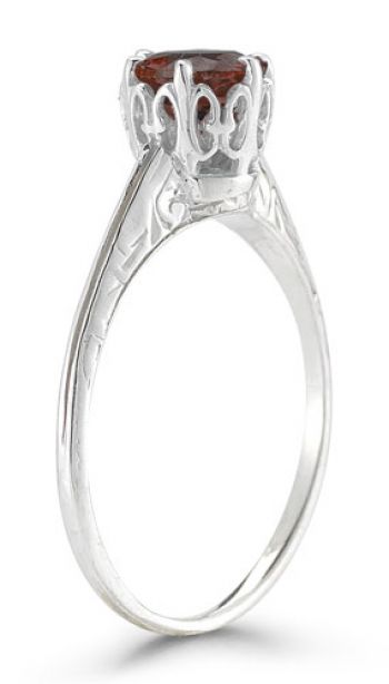 Vintage Prong-Set Garnet Ring in 14K White Gold 2