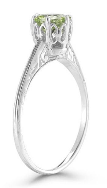 Vintage Prong-Set Peridot Ring in 14K White Gold 2