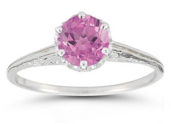 Vintage Prong-Set Pink Topaz Ring in 14K White Gold 4