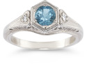 Blue Topaz and Diamond Heart Ring in 14K White Gold