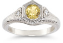 Citrine and White Topaz Heart Ring, .925 Sterling Silver