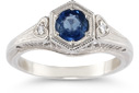 Sapphire and White Topaz Heart Ring, .925 Sterling Silver