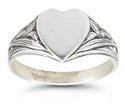 Vintage Heart Signet Ring in Sterling Silver