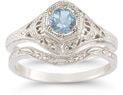 Antique-Style Aquamarine Wedding Ring Set