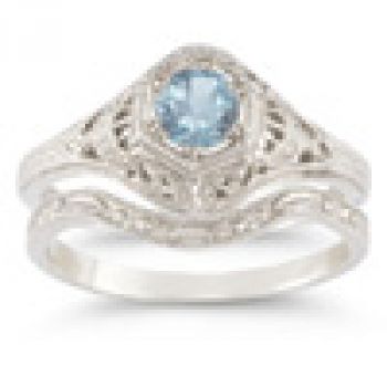 Antique-Style Aquamarine Wedding Ring Set 3