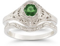 Antique-Style Emerald Wedding Ring Set