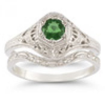Antique-Style Emerald Wedding Ring Set 3