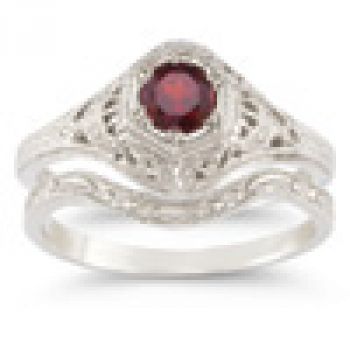 Antique-Style Ruby Wedding Ring Set 3