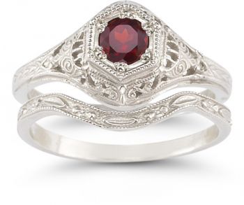 Antique-Style Ruby Wedding Ring Set 2