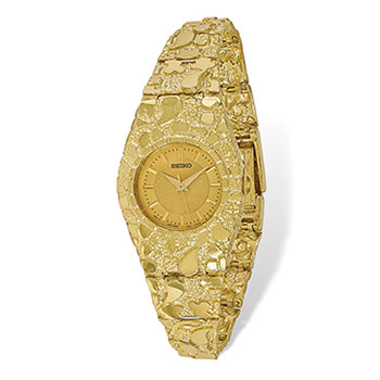Women's 10K Solid Gold Nugget Watch with Champagne Dial