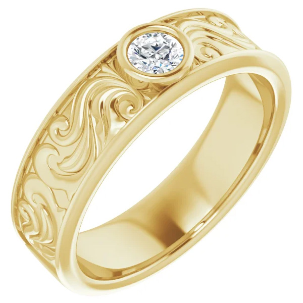 0.25 Carat Men's Diamond Paisley Wedding Band Ring, 14K Gold