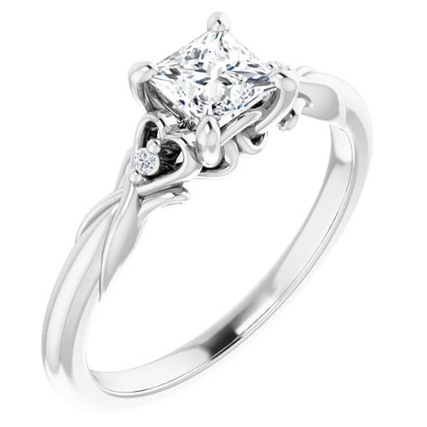 1/2 Carat Princess-Cut Diamond Engagement Ring with Heart Accent