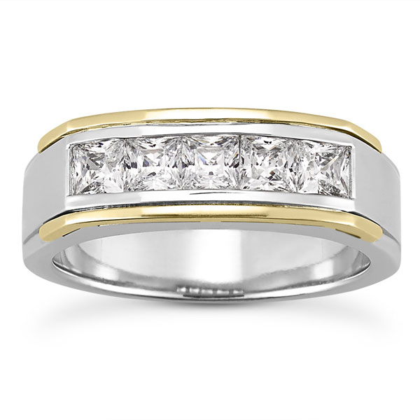 1.25 Carat Men's Princess-Cut Diamond Wedding Band Ring, 14K Two-Tone Gold