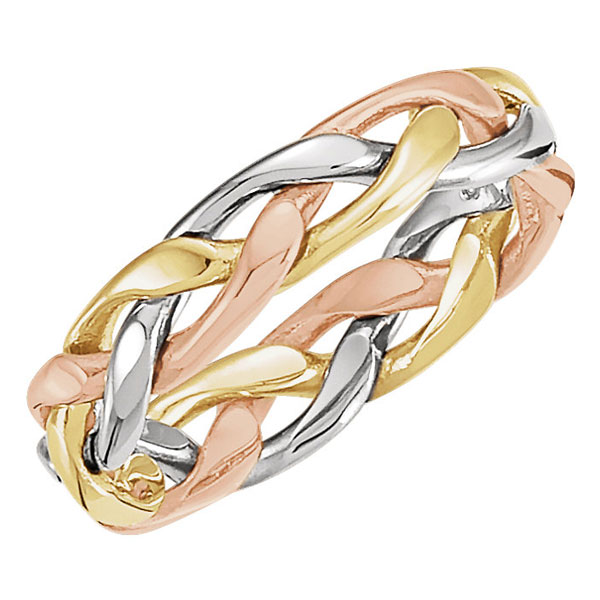 14K Tri-Color Gold Woven Wedding Band Ring for Men or Women