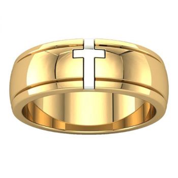 18K Two-Tone Gold Covenant Cross Christian Wedding Band Ring 3