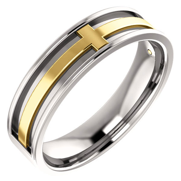 14K Two-Tone Gold Inset Cross Wedding Band Ring