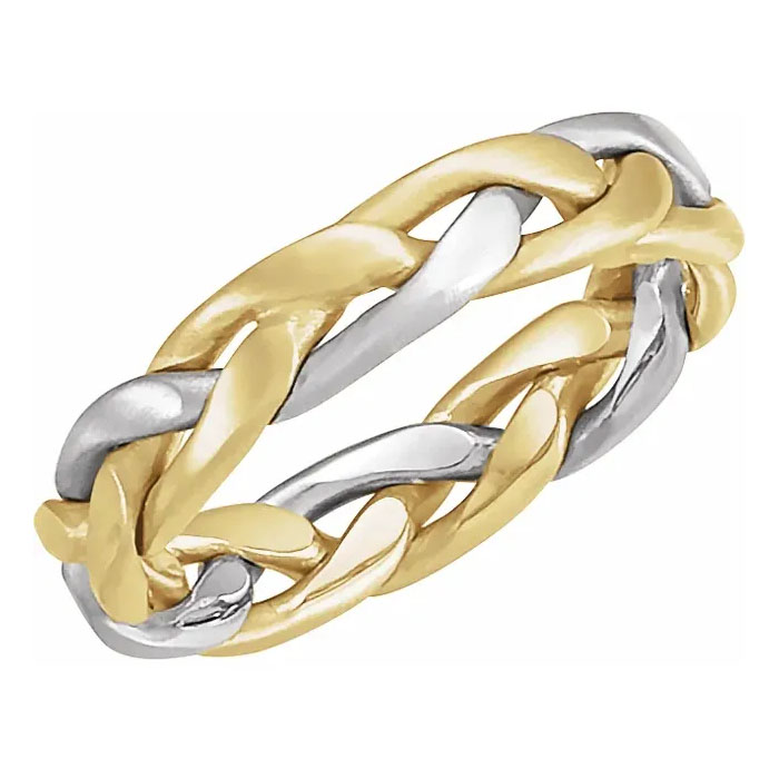 14K Two-Tone Gold Woven Wedding Band Ring for Women or Men