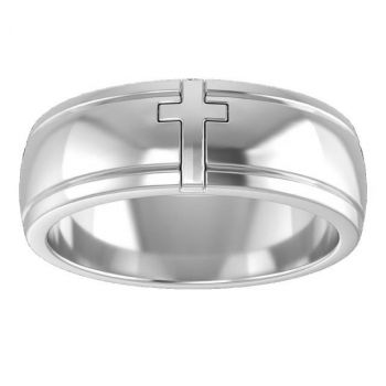 Platinum Calvary Cross Christian Wedding Band Ring 2
