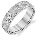14K White Gold Hand Etched Paisley Wedding Band Ring