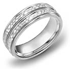 14k white gold two-row hammered wedding band ring with satin finish