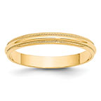 3mm 14k yellow gold plain milgrain wedding band ring