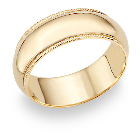 8mm 14K Gold Milgrain Wedding Band Ring
