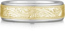 Engraved Paisley Wedding Band Ring, 14K Two-Tone Gold