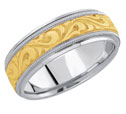 Paisley Carved Wedding Band, 14K Two-Tone Gold