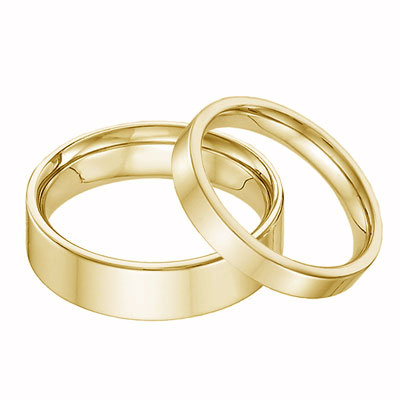 His and Hers 14K Yellow Gold Flat Wedding Band Ring Set